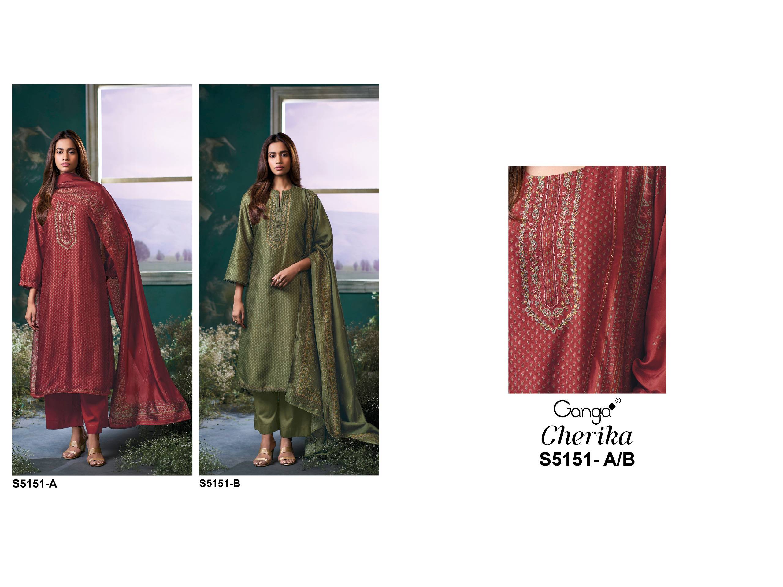 CHERIKA 5151 SERIES BY GANGA FASHION Beautiful Colourful PURE BEMBERG SILK Dresses At Wholesale Price